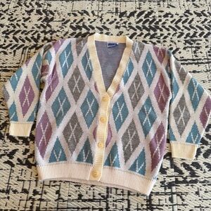 Cream Multicolored Diamond Argyle Cardigan Size L